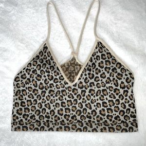 Leopard print cropped v-neck spaghetti strap